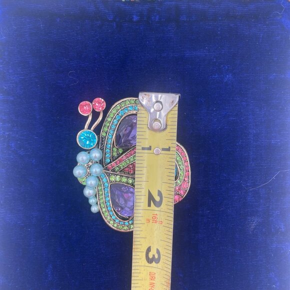 Colorful Butterfly Brooch With Rhinestones & Faux Pearls For Women 2 Inches Mult - Picture 3 of 8